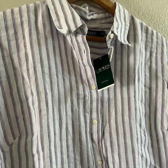 Ralph Lauren popover shirt linen striped white purple plus size 1x - Picture 3 of 7